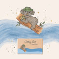Illustration of a koala on a log with a hat, set against a watercolor landscape with 'Getting Lost' text. Getting Lost Aussie Edition Adventure Card Game. Purchase yours from Coffee and Moo NZ.