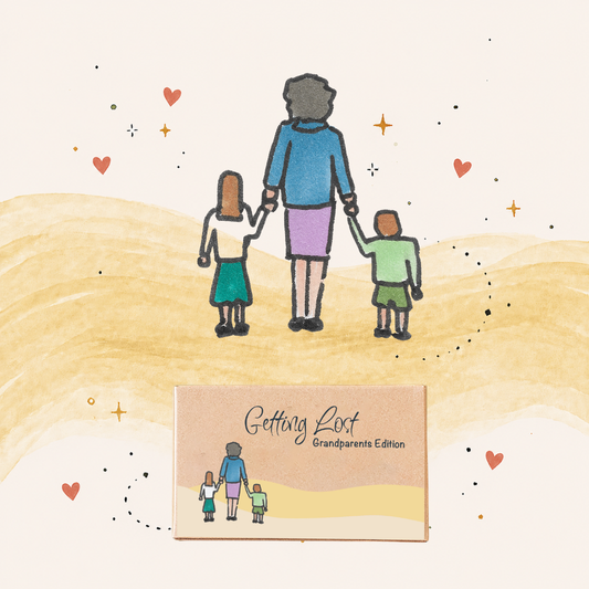 Grandparents "getting lost" adventure card game.  A fun, interactive card game packed with offline adventures for grandparents and grandkids. Grab yours from Coffee and Moo NZ.
