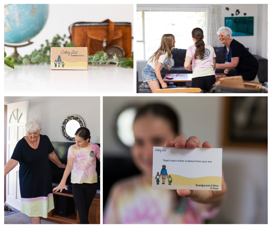 Share memories with your grandchildren by playing this "Getting lost" grandparents edition card game. featuring 30 double sided activity + direction cards. Grab yours from Coffee and Moo NZ.