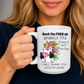 A lady holding a mug with the sassy words Back the Fuck Up Sparkle Tits, today is not the day, i will shank you with my horn, also featuring an image of a Unicorn pulling the middle finger, by Coffee and Moo NZ.