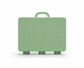 A moss green rectangular carrying case with a top handle, featuring the words 'Getting Lost' embossed on the front, set against a plain white background. For the Getting lost card game. Purchase from Coffee and Moo