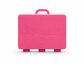 A pink rectangular carrying case with a top handle, featuring the words 'Getting Lost' embossed on the front, set against a plain white background. For the Getting lost card game. Purchase from Coffee and Moo