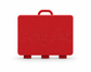 A red rectangular carrying case with a top handle, featuring the words 'Getting Lost' embossed on the front, set against a plain white background. For the Getting lost card game. Purchase from Coffee and Moo