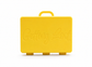 A yellow rectangular carrying case with a top handle, featuring the words 'Getting Lost' embossed on the front, set against a plain white background. For the Getting lost card game. Purchase from Coffee and Moo