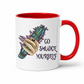 A white ceramic mug with a red interior and red handle, featuring a graphic of a hand holding a bundle of smudge sticks and the text 'GO SMUDGE YOURSELF' in black. Purchase from Coffee and Moo NZ.