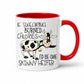 A white ceramic coffee mug with a red interior and red handle, featuring a cartoon cow and the text 'IF SWEARING BURNED CALORIES I'D BE ONE SKINNY HEIFER' on a white background. purchase from Coffee and Moo NZ.