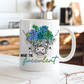 What the Fucculent Highland Cow Coffee Mug on a country kitchen bench, adding humour to a rustic setting, by Coffee and Moo NZ.